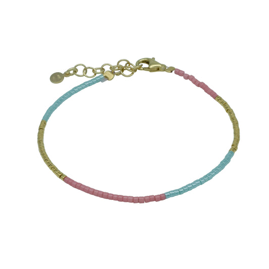 Glasperlenarmband türkis/ pink/ gold | 925er Silber