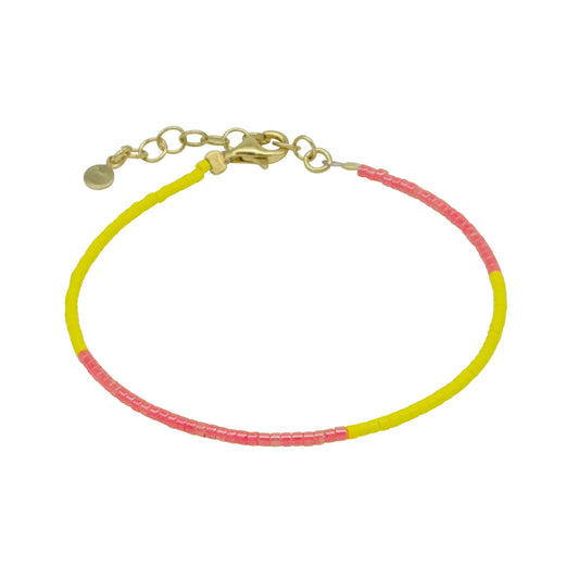 Glasperlenarmband pink/gelb | 925er Silber