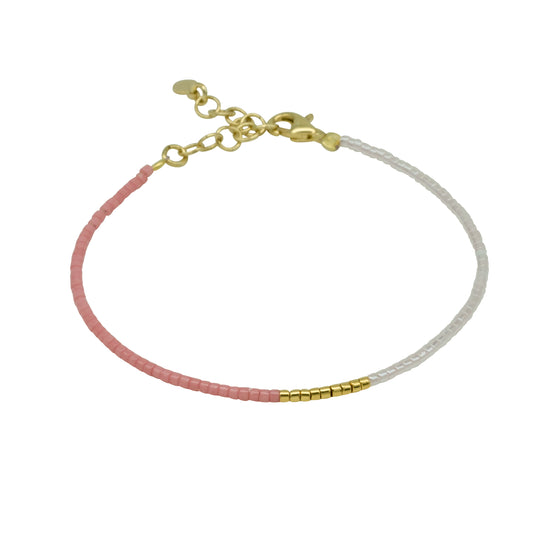 Glasperlenarmband pink/rosa/gold | 925er Silber