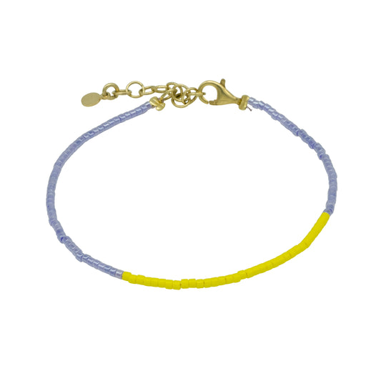 Glasperlenarmband lila/ gelb | 925er Silber